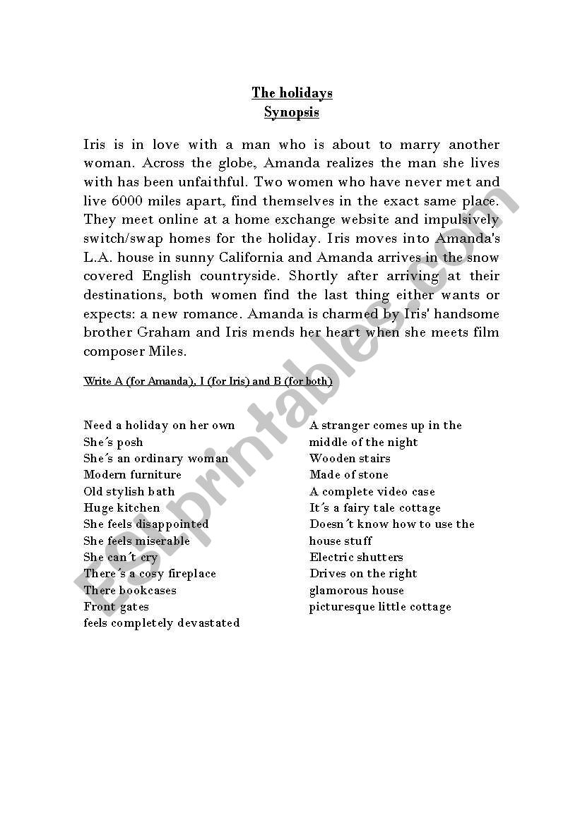 movie The Holidays worksheet