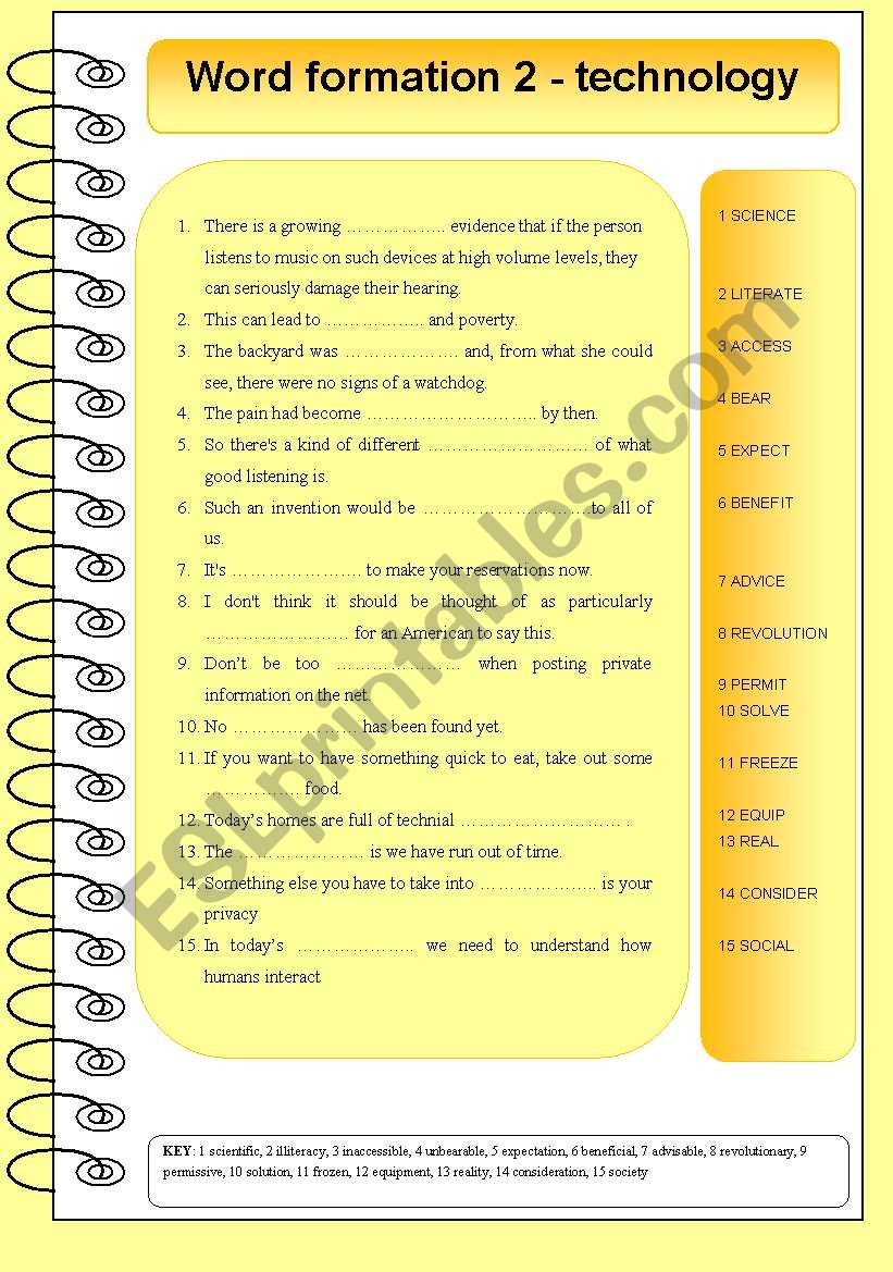 word formation - technology worksheet