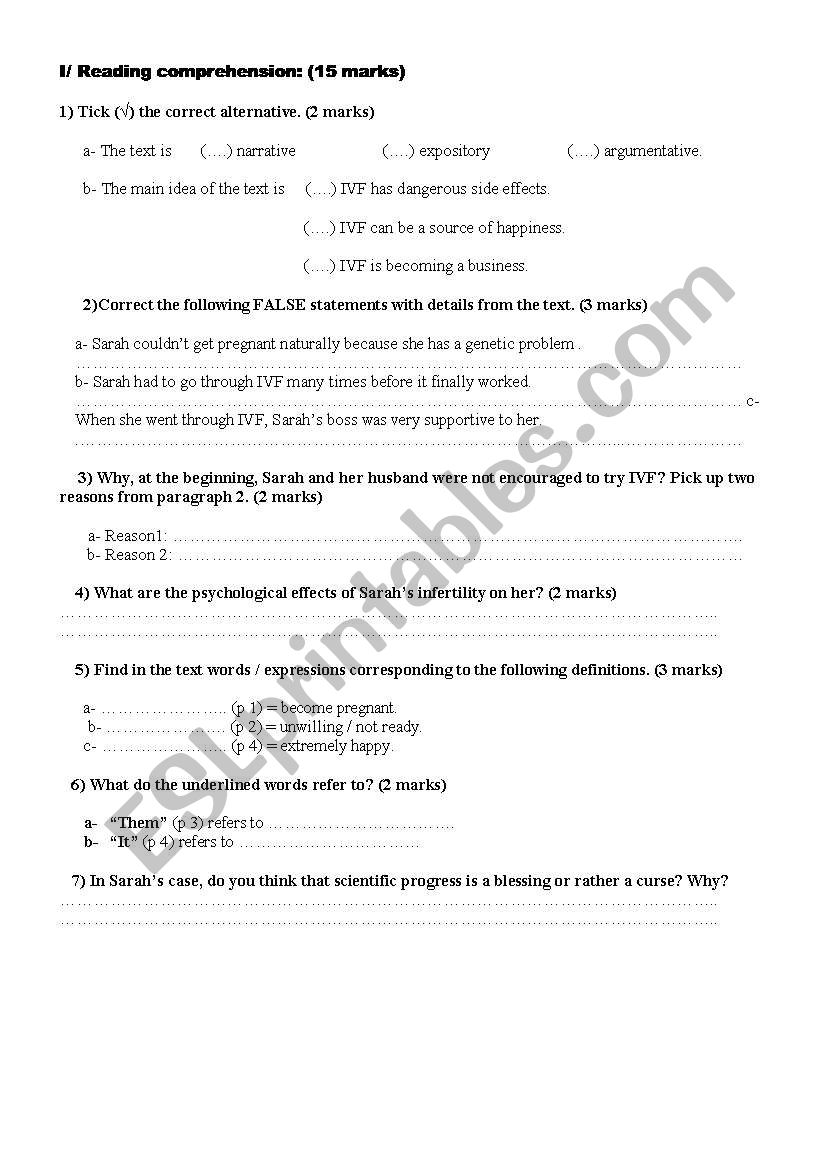 End-of-term test n 2 (3rd formers arts)