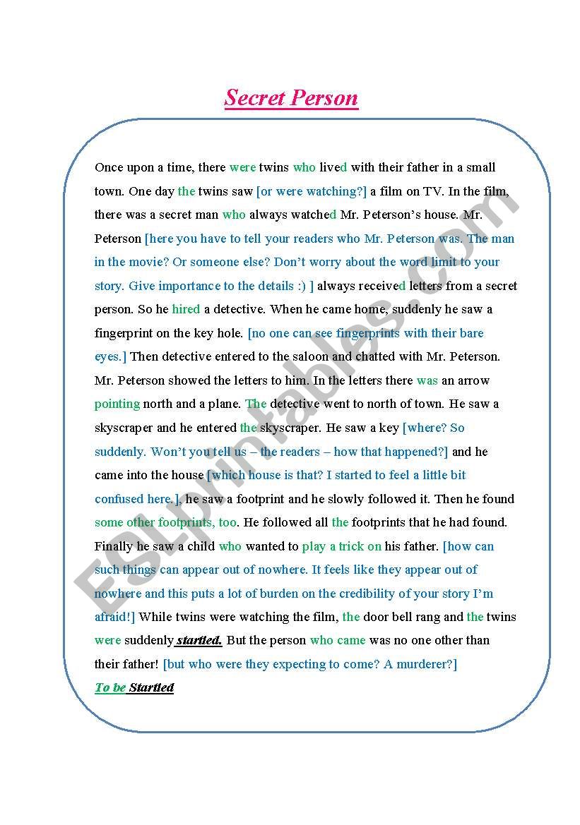 Secret Person Story worksheet