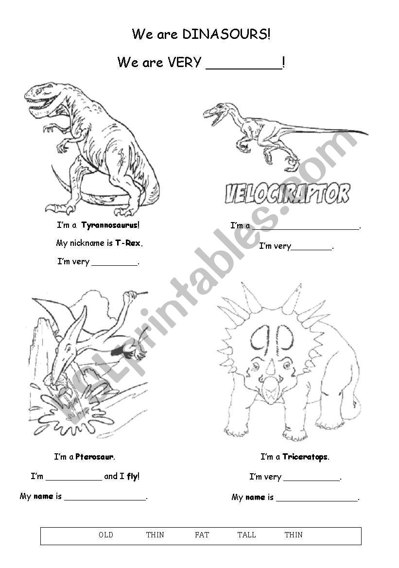 Dinasour Sizes worksheet