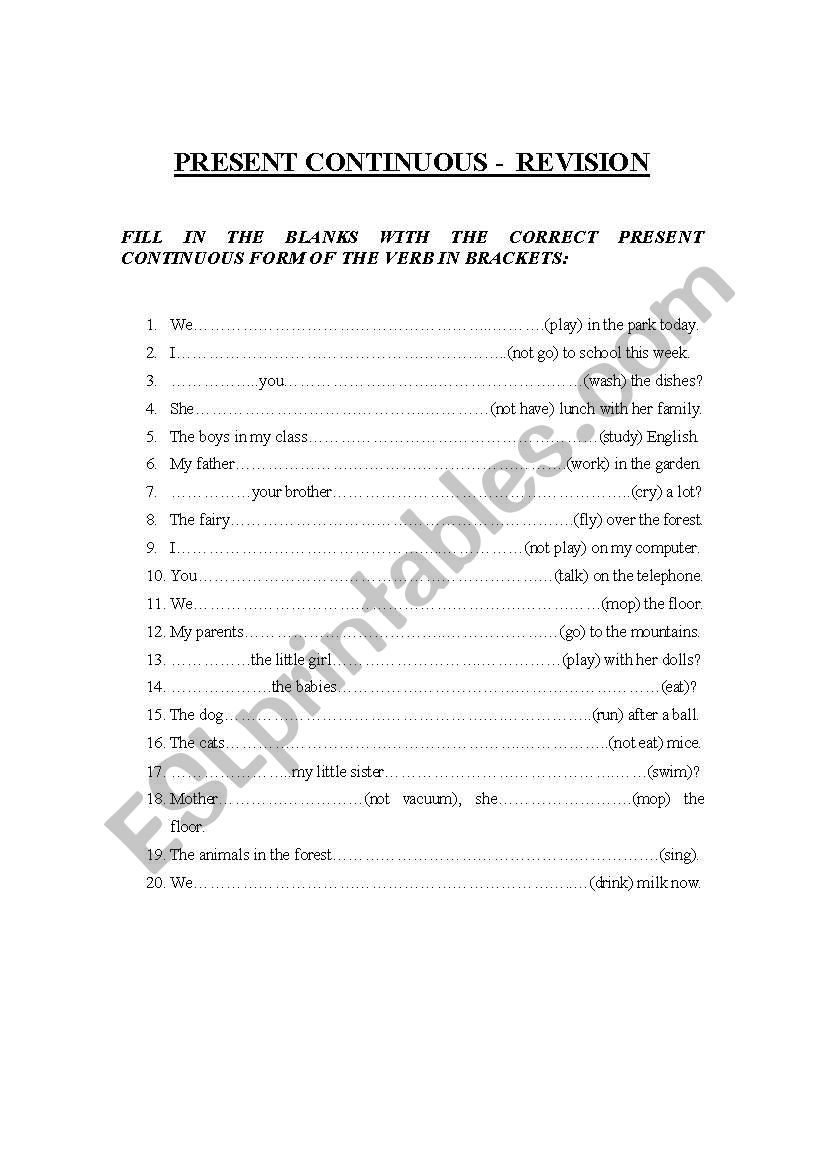 Present Continuous worksheet