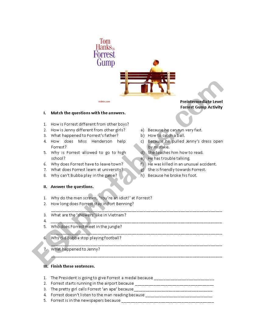 FORREST GUMP worksheet