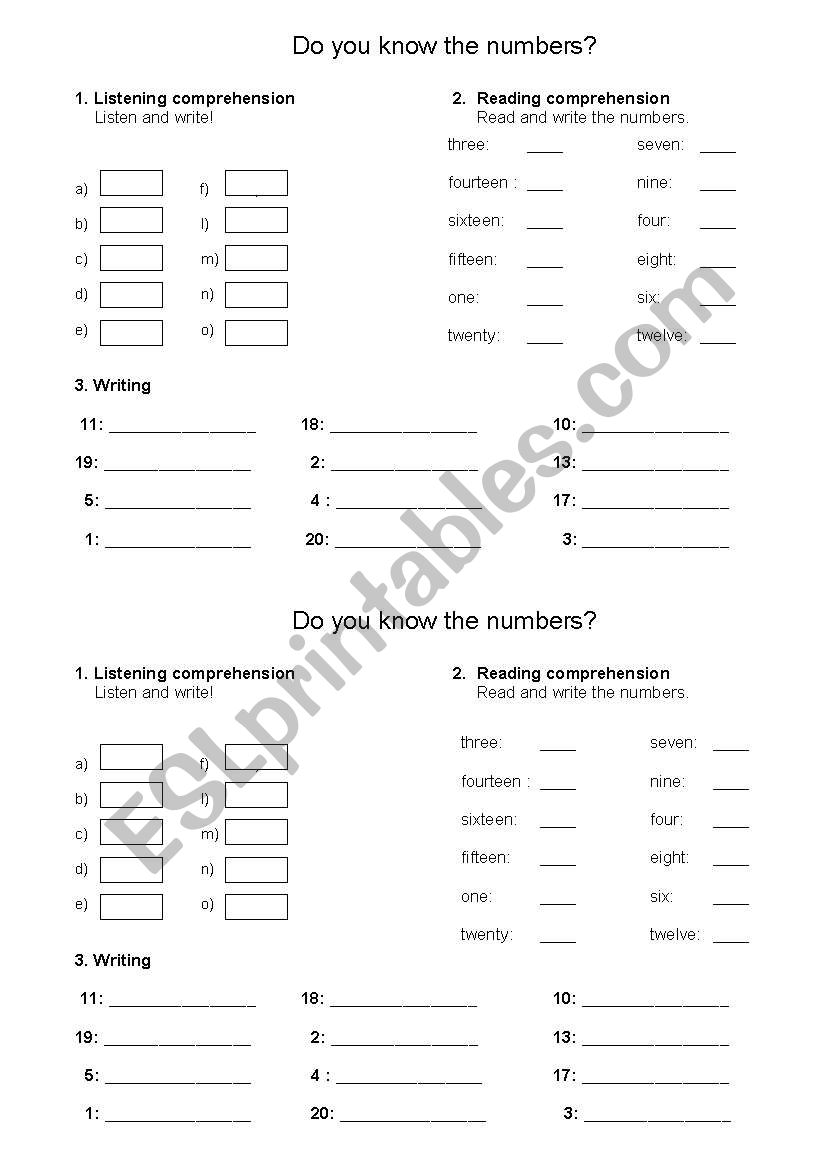 Numbers worksheet