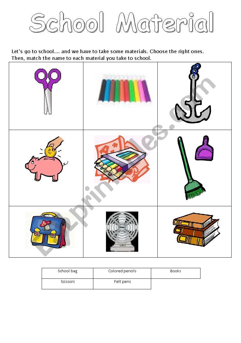 SCHOOL MATERIAL worksheet