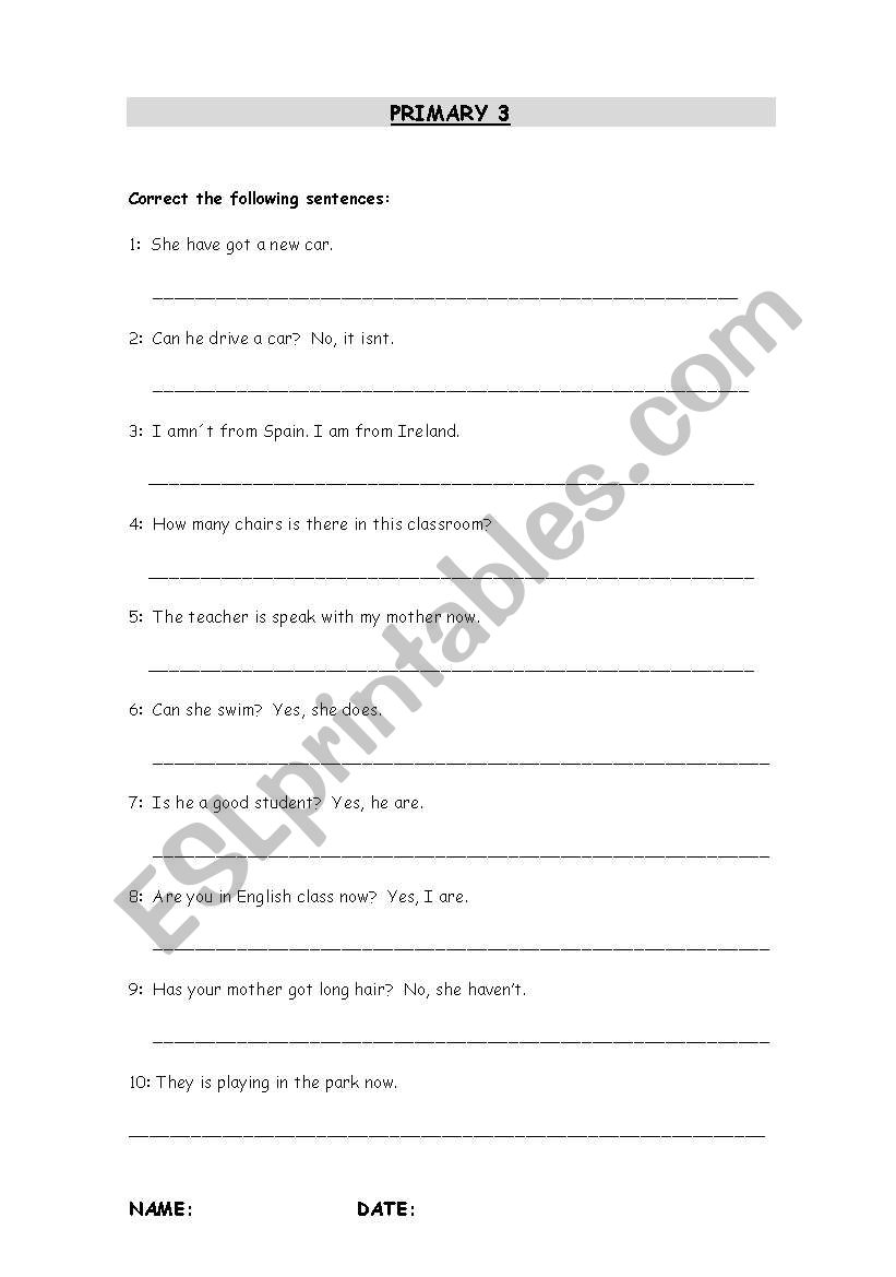 PRIMARY 3 worksheet