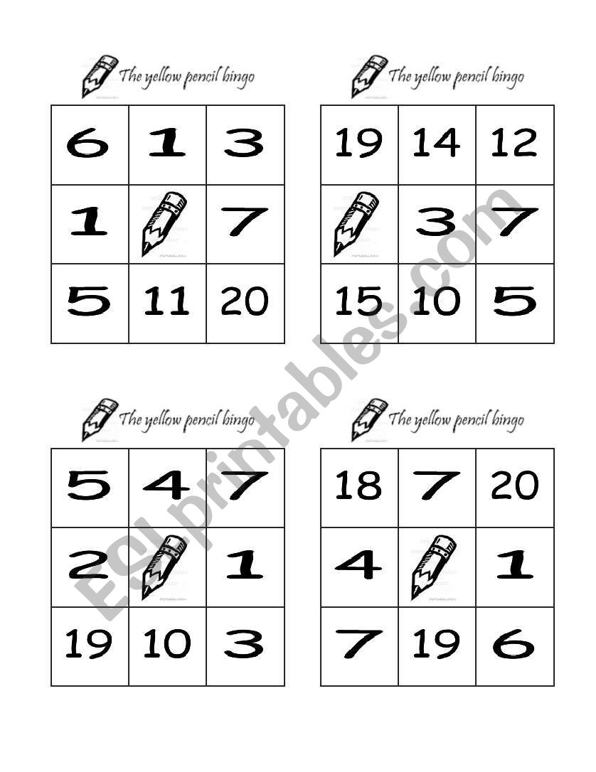 Bingo numbers worksheet