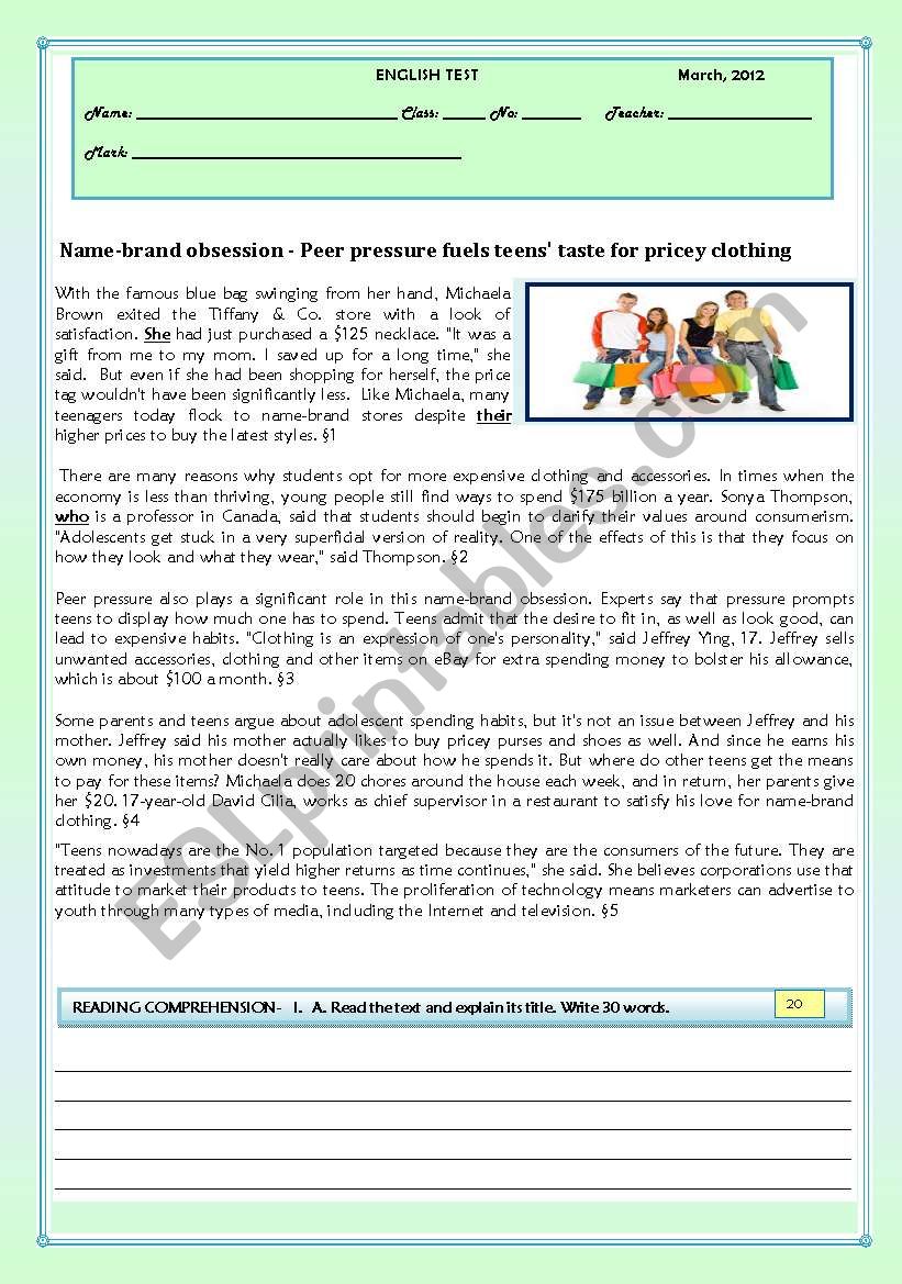 TEST-NAME BRAND OBSESSION-PEER PRESSURE FUELS TEENS´TASTE FOR PRICEY CLOTHING-VERSION B TEST-NAME BRAND OBSESSION-PEER PRESSURE FUELS TEENS´TASTE FOR PRICEY CLOTHING-VERSION B