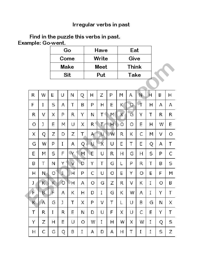 IRREGULAR VERBS PUZZLE worksheet