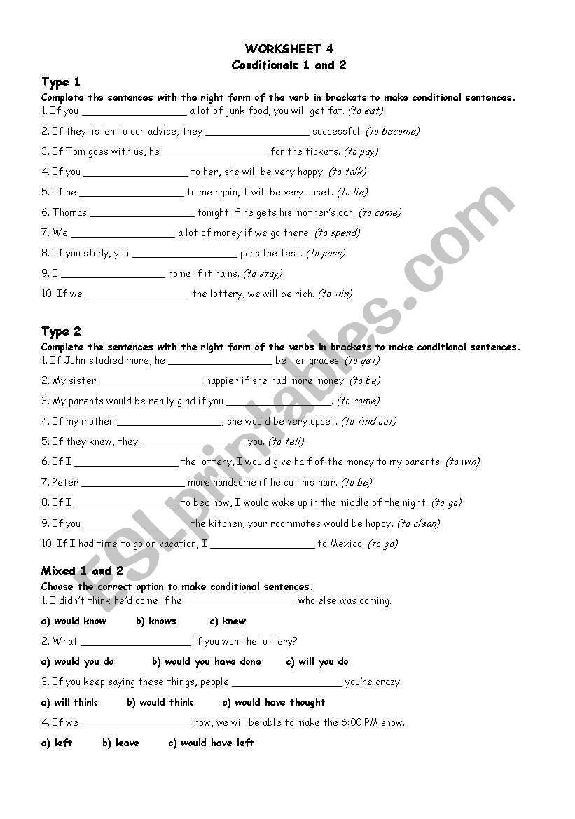 First and Second Conditional worksheet