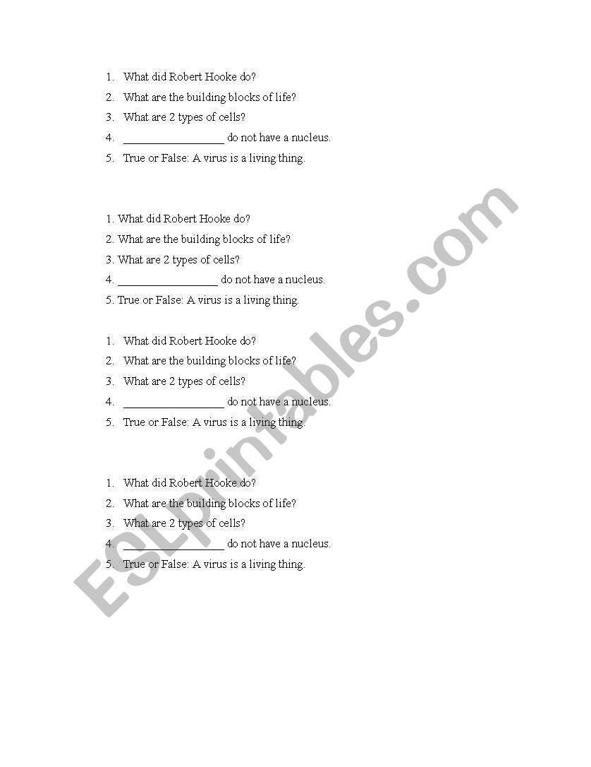 Robert Hooke worksheet