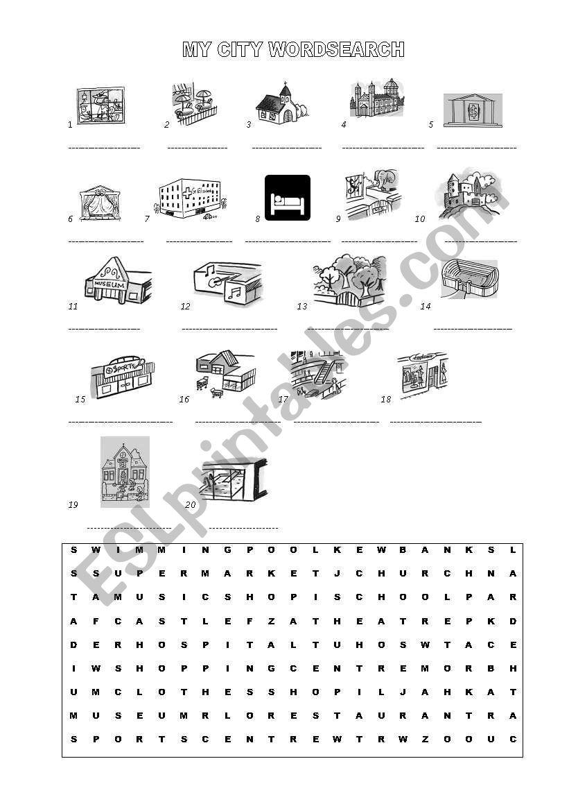 MY CITY WORDSEARCH worksheet