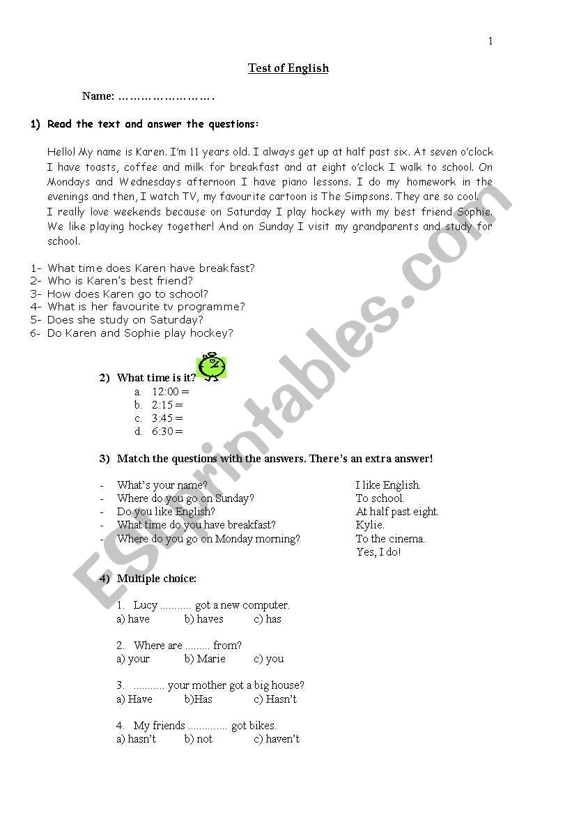 Test: Present Simple worksheet