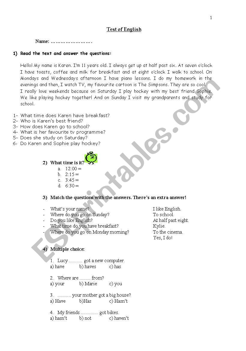 Test: Present Simple worksheet
