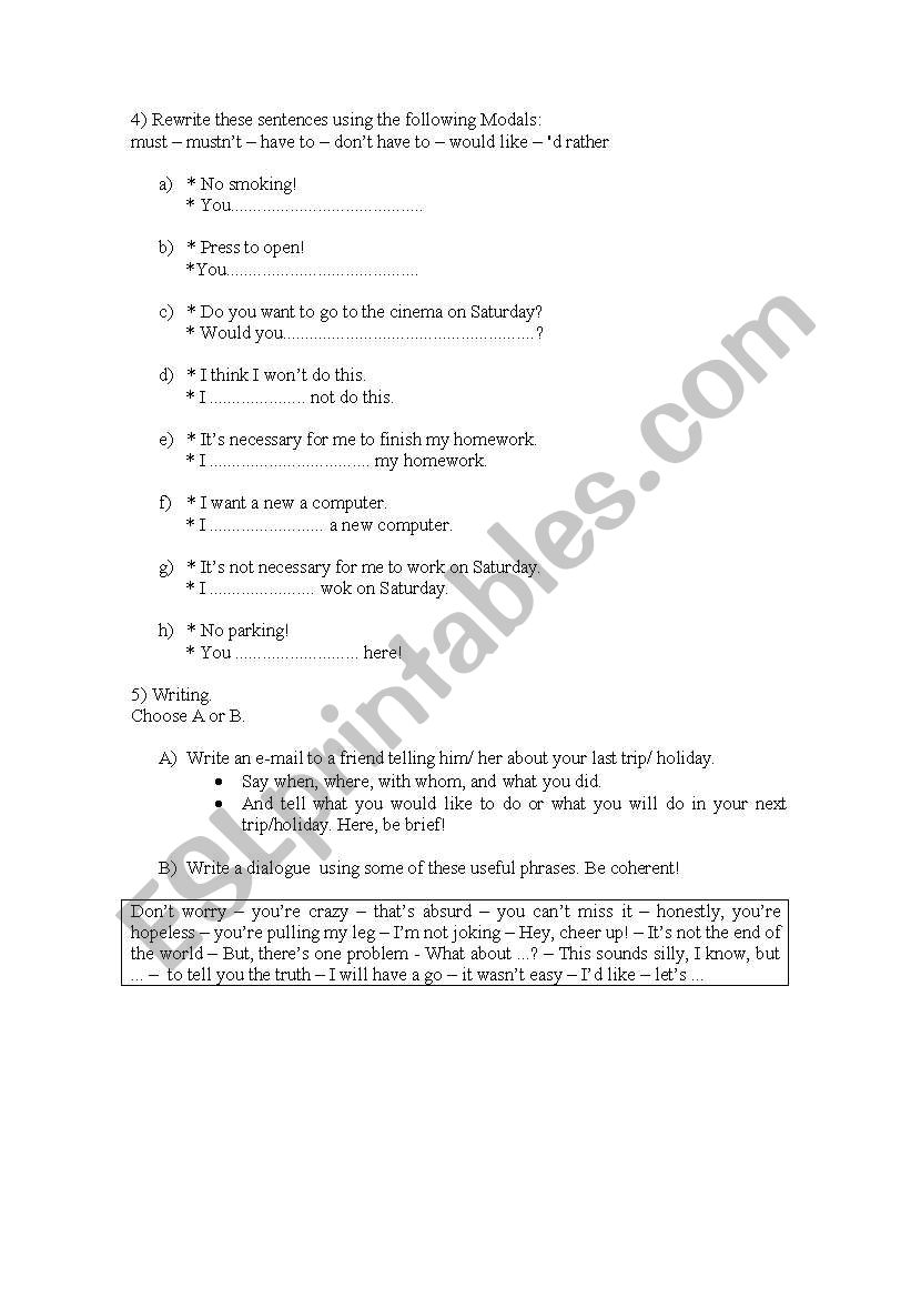 Test: Modals  worksheet