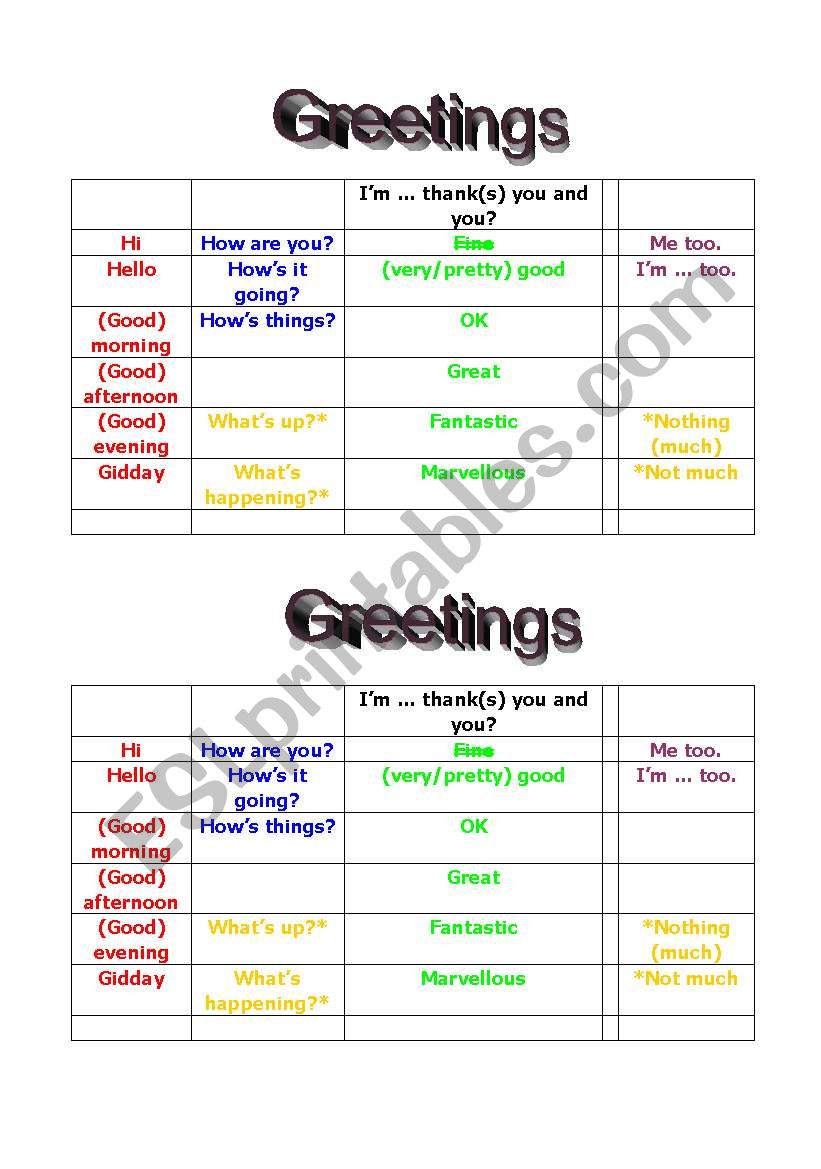 Greetings worksheet