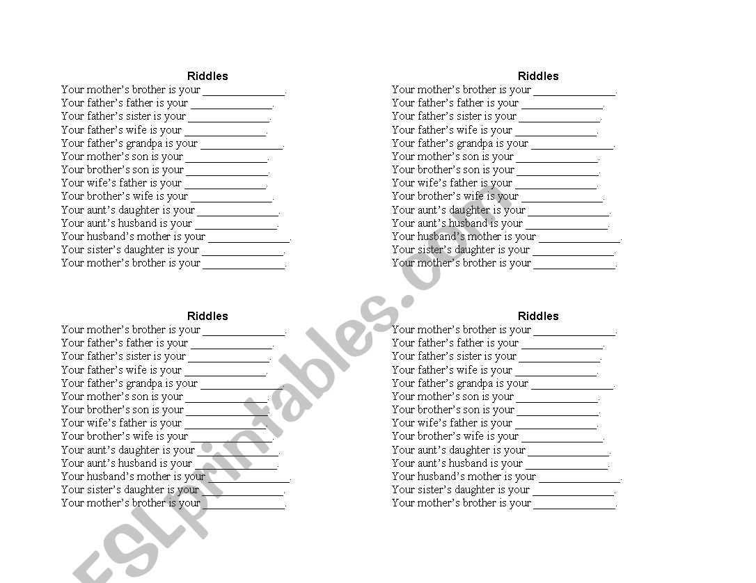 Family Relationship Riddles worksheet