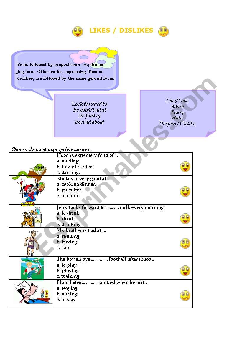 likes and dislikes worksheet