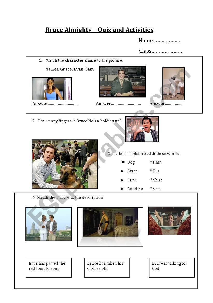 Bruce Almighty worksheet