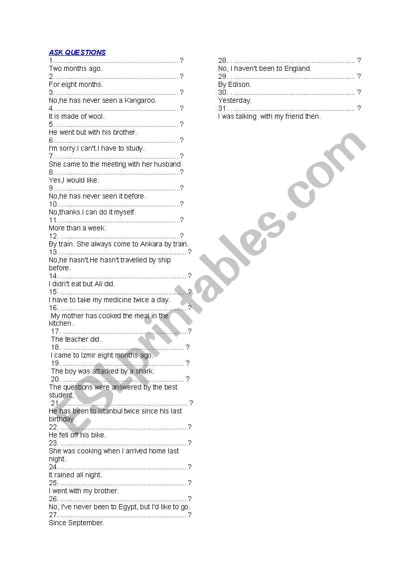 ASK QUESTIONS  worksheet