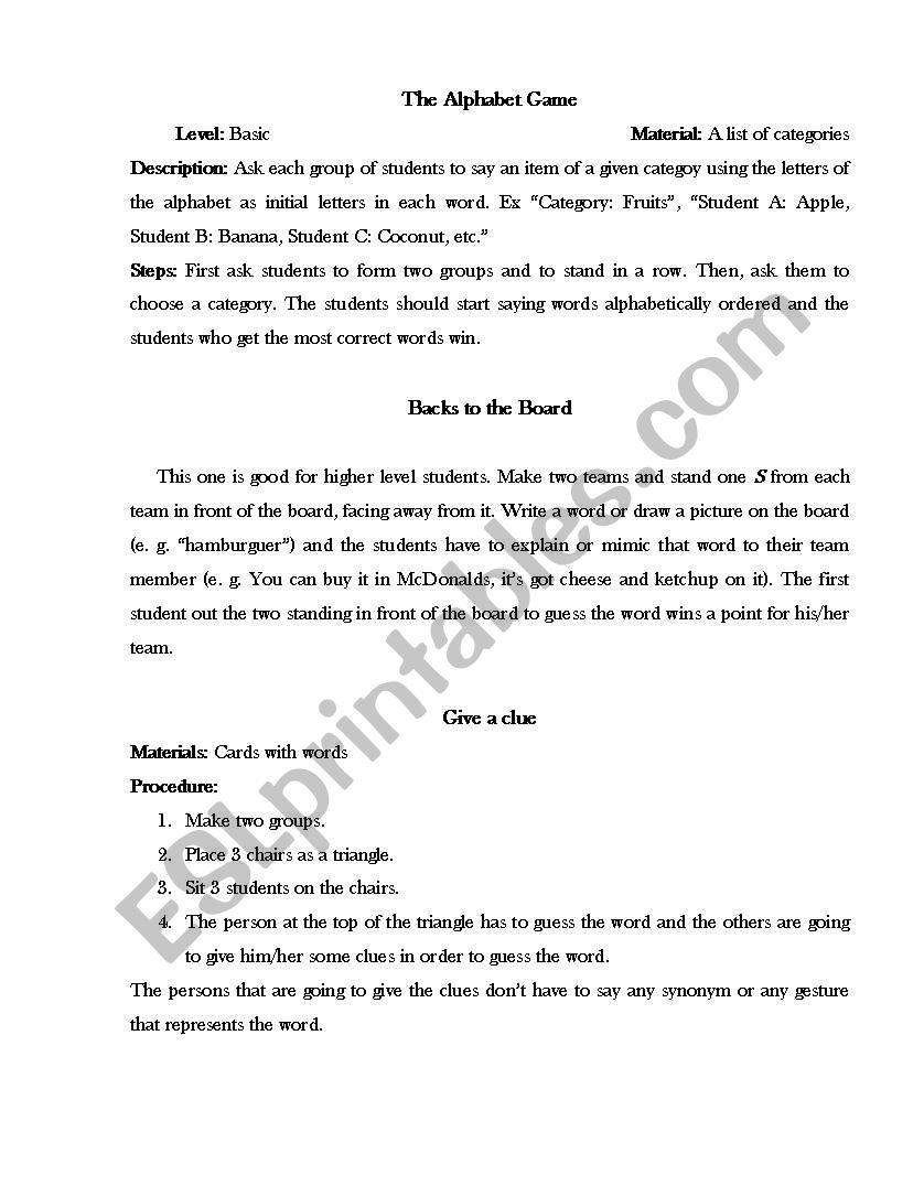 warm up activities worksheet