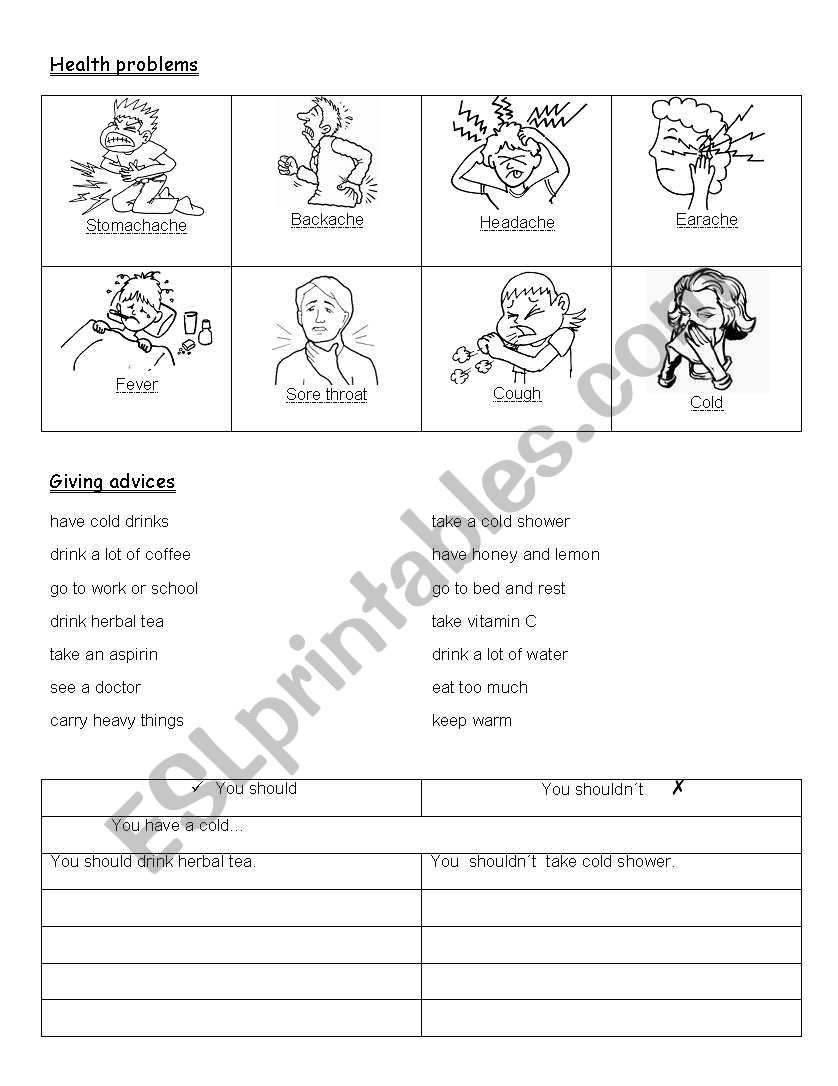 Health problems worksheet