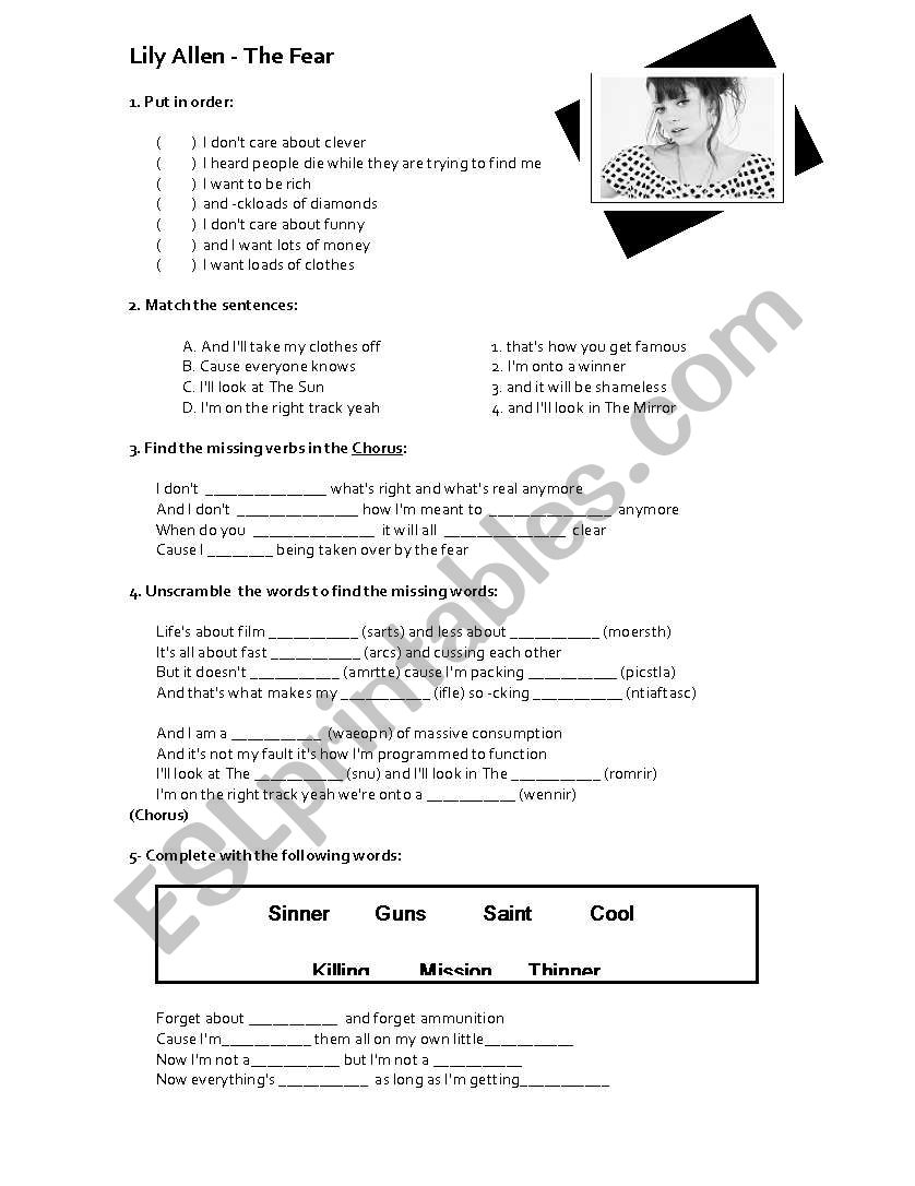 Song - Lily Allen - The Fear worksheet