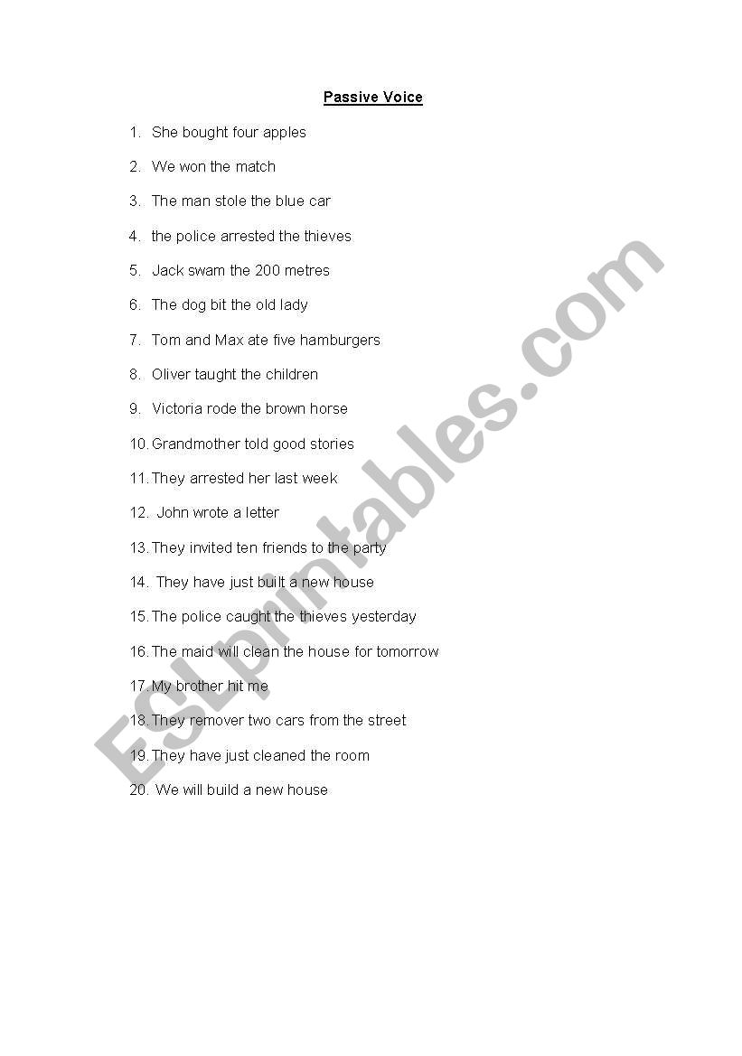 Passi Voice worksheet