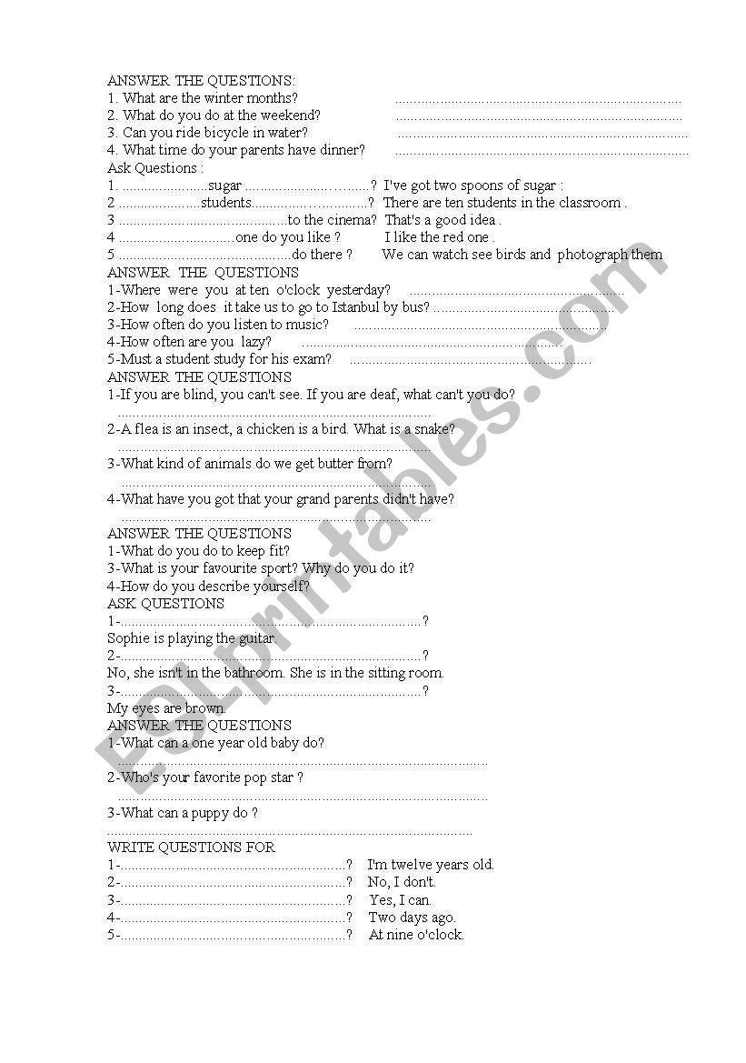 ANSWER THE QUESTIONS PART 3 worksheet