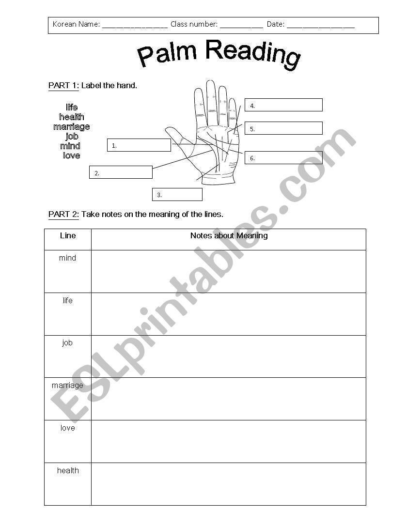 Palm Reading worksheet