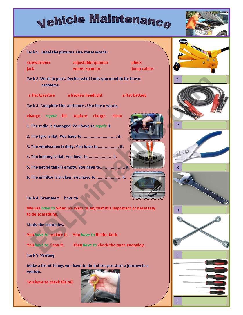 Vehilcle Maintenance worksheet