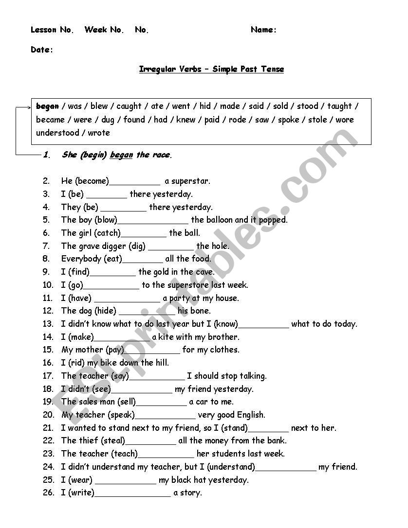 Irregular Verbs (Gap Filler) worksheet