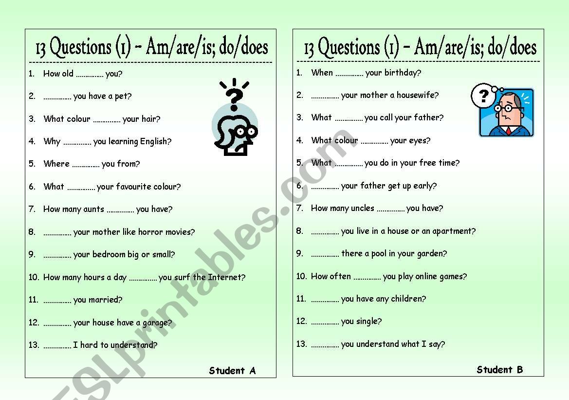 13 Questions (1): Am/are/is - do/does