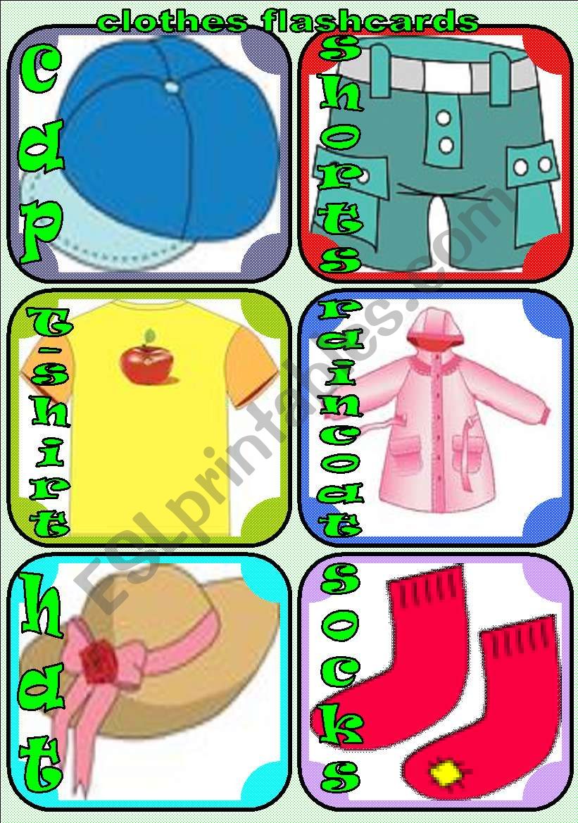 24 clothes flashcards worksheet