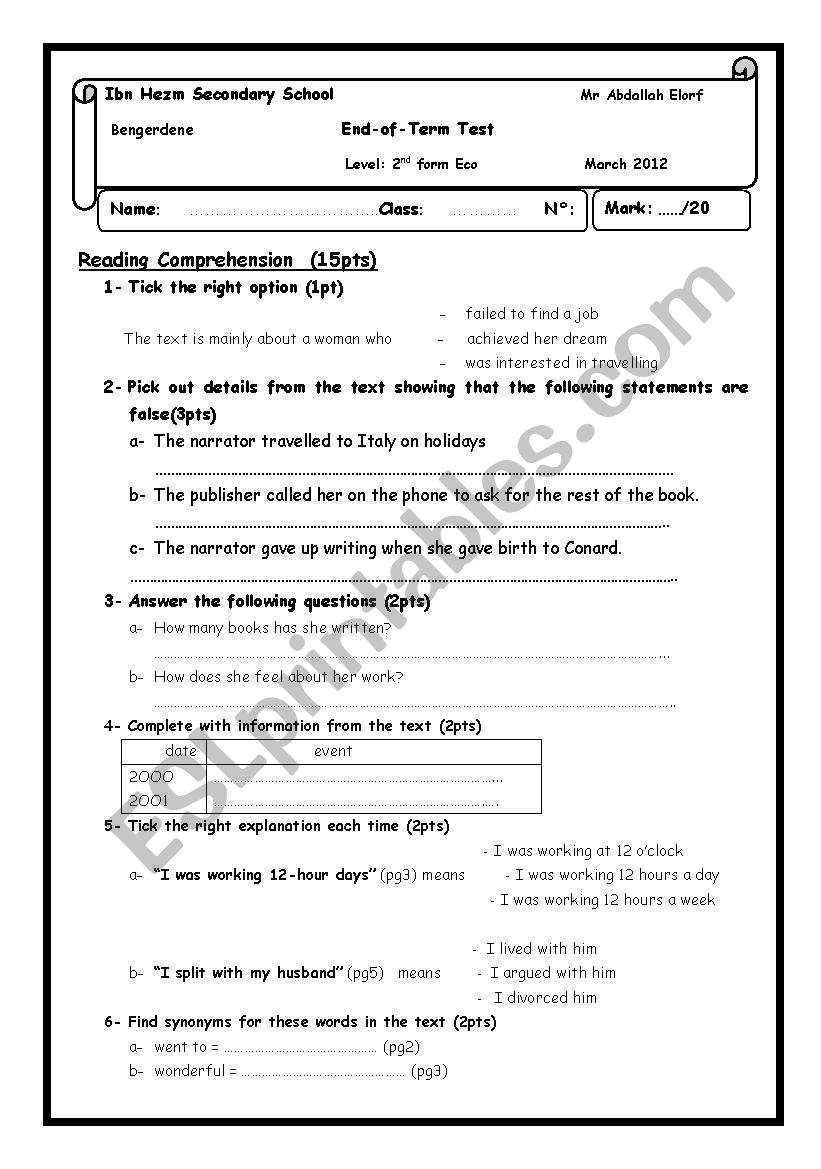 2nd form End-of-term test (March12)