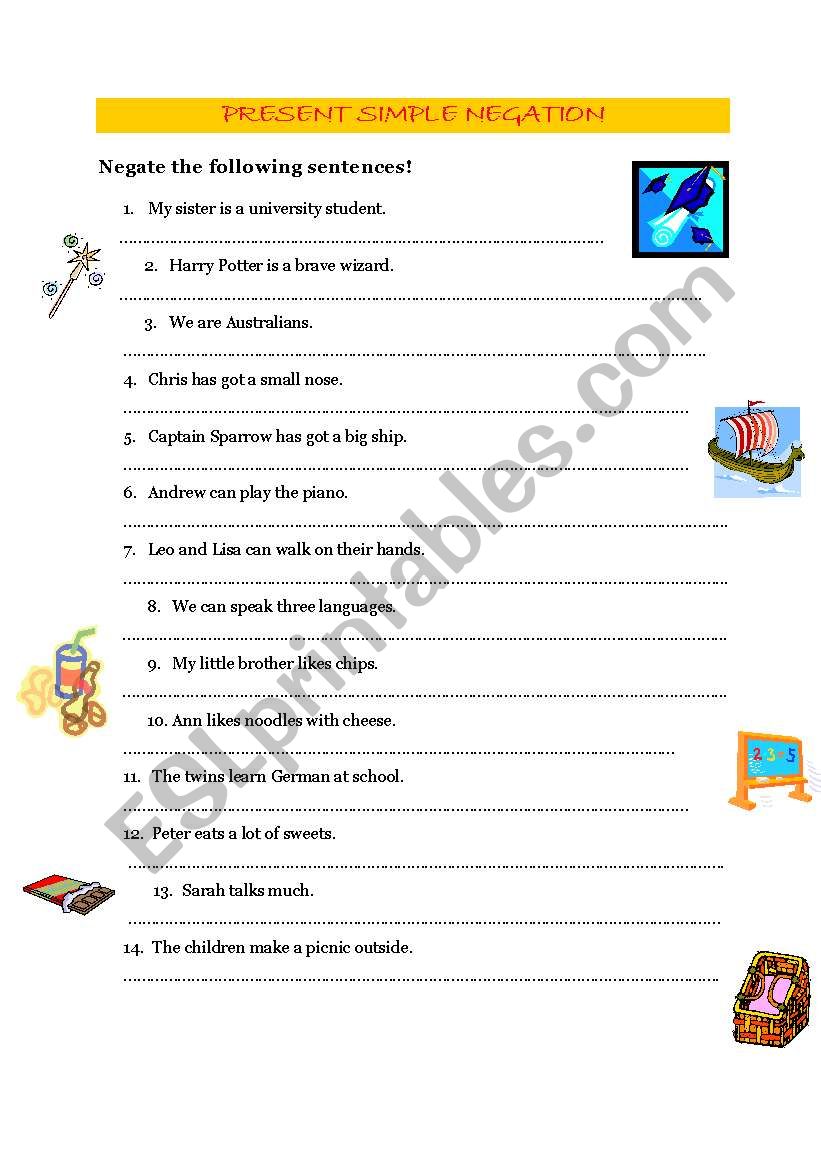 Present simple negation worksheet