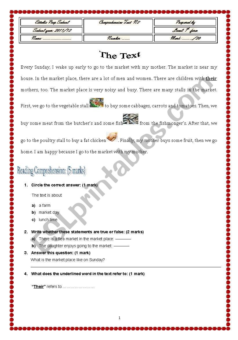 Comprehensive Test worksheet