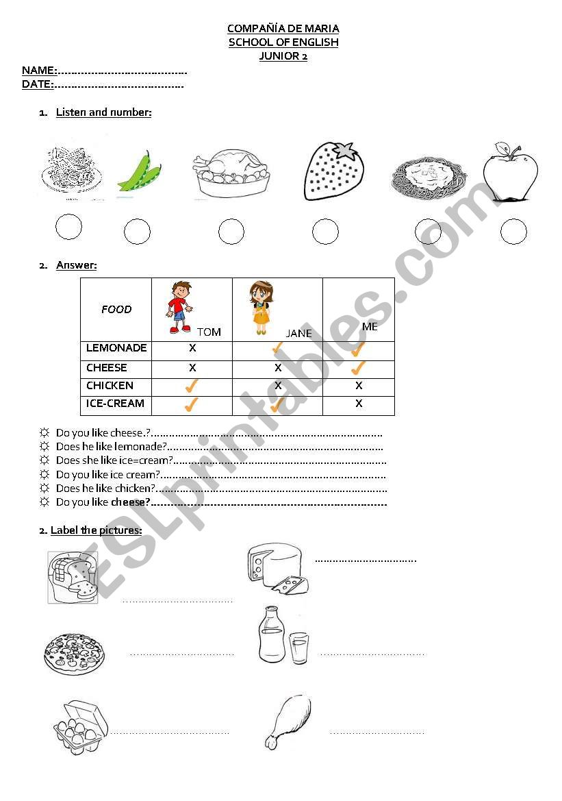 FOOD worksheet