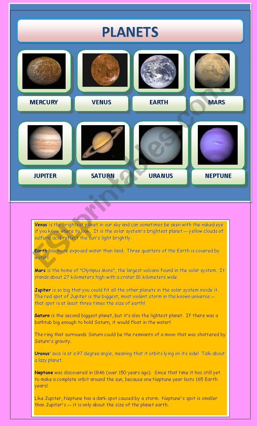 PLANETS worksheet