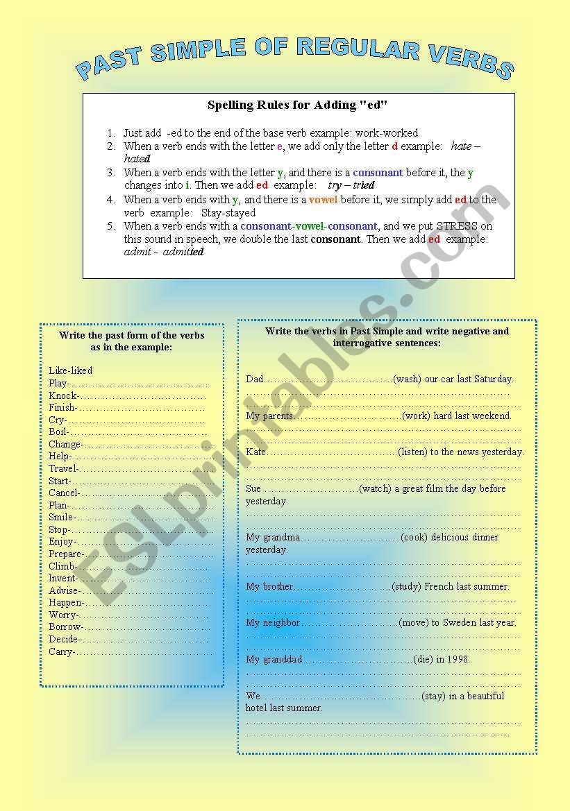 PAST SIMPLE OF REGULAR VERBS worksheet