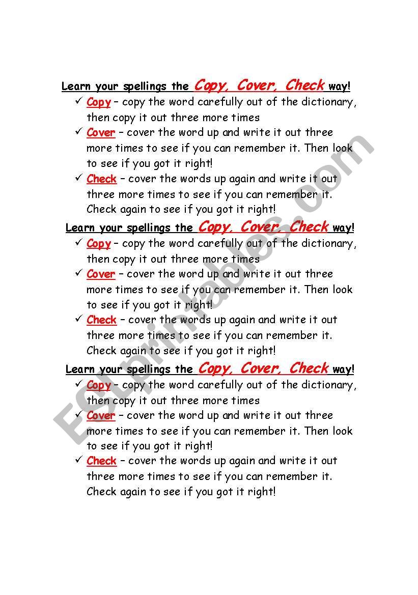 Spelling strategies worksheet