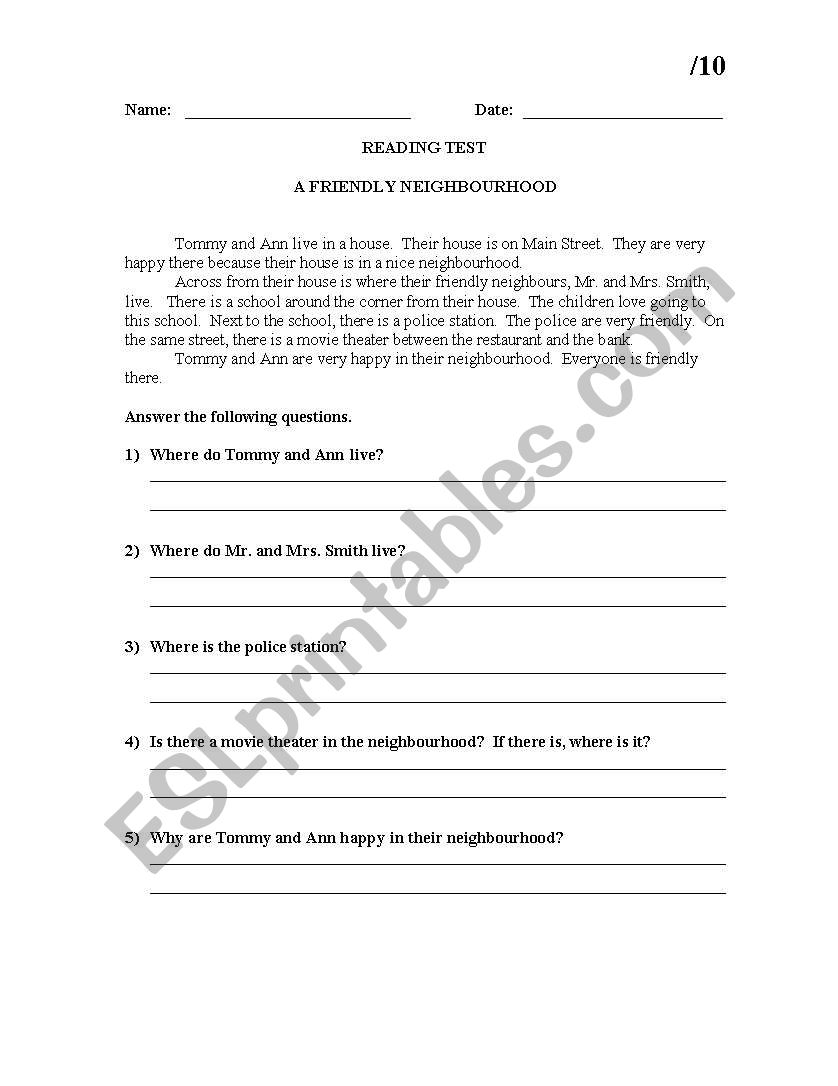 A friendly neighborhood worksheet