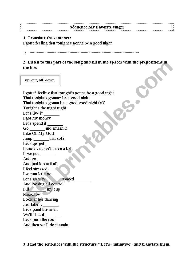 Black Eyed Peas worksheet