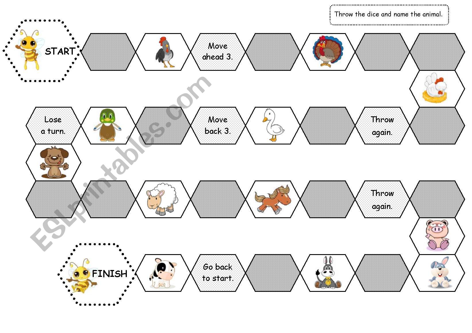 Bee board game - Farm animals worksheet