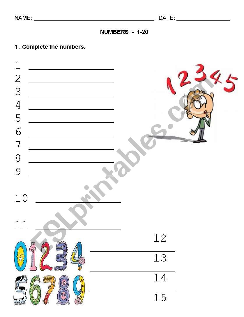 numbers 1-20 worksheet
