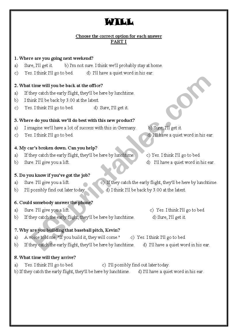 The future simple worksheet