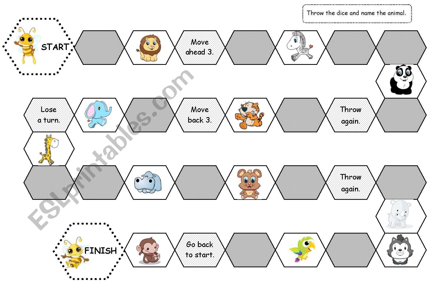 Bee board game - Wild animals worksheet