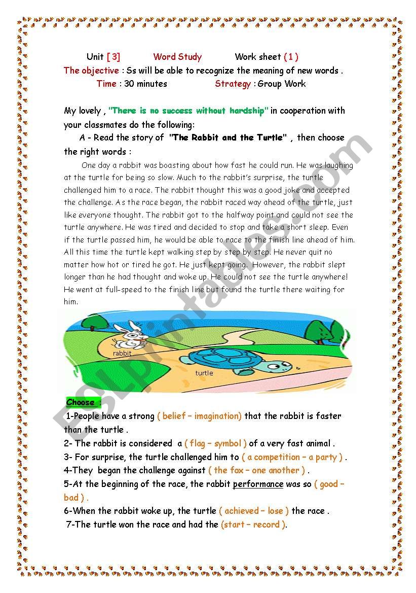 the rabbit and the turtle worksheet