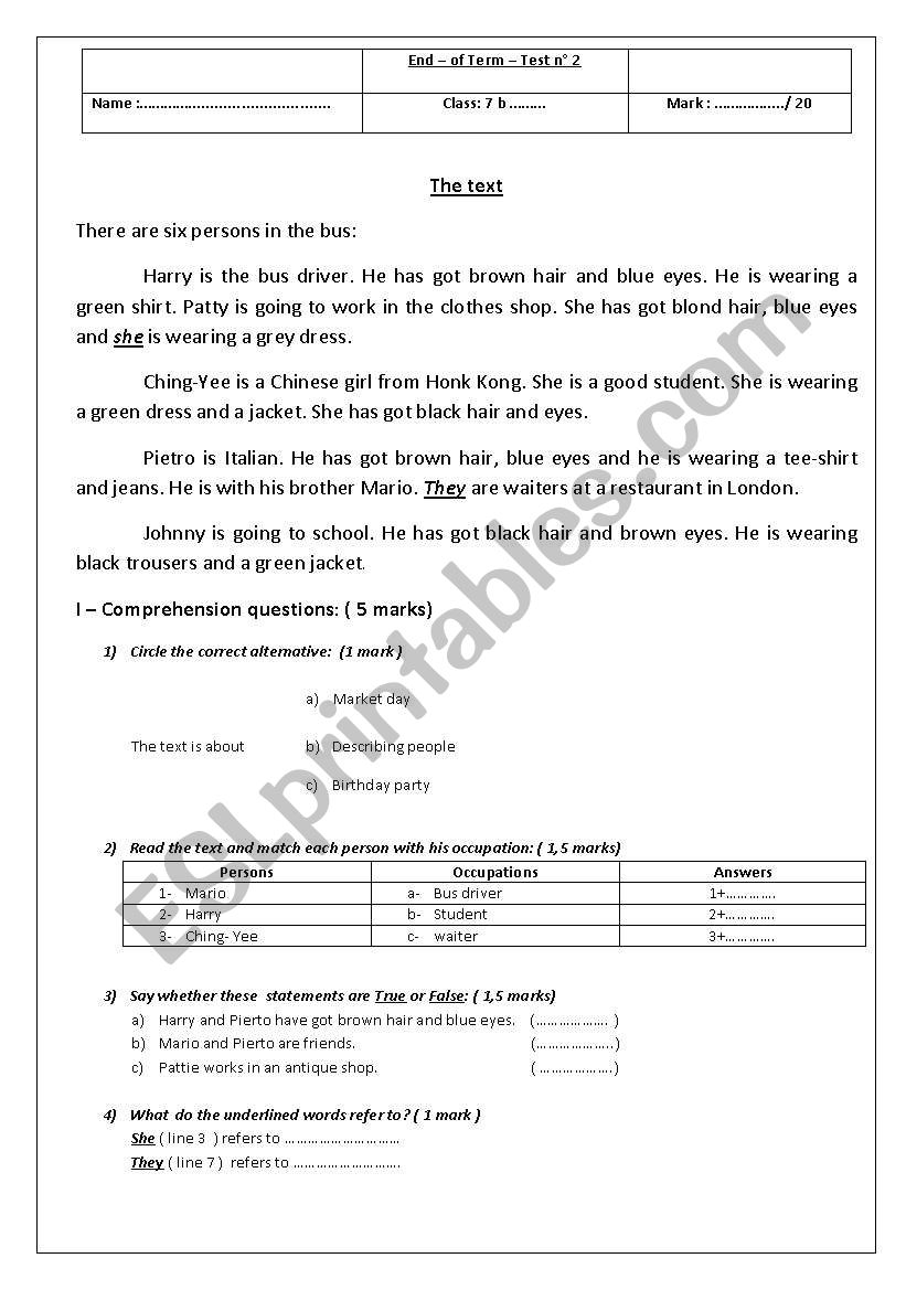 TEST FOR BEGINNERS worksheet