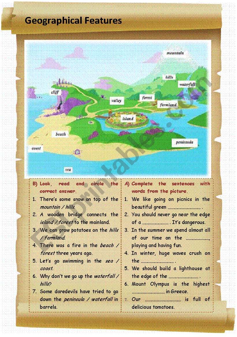 GEOGRAPHICAL FEATURES worksheet